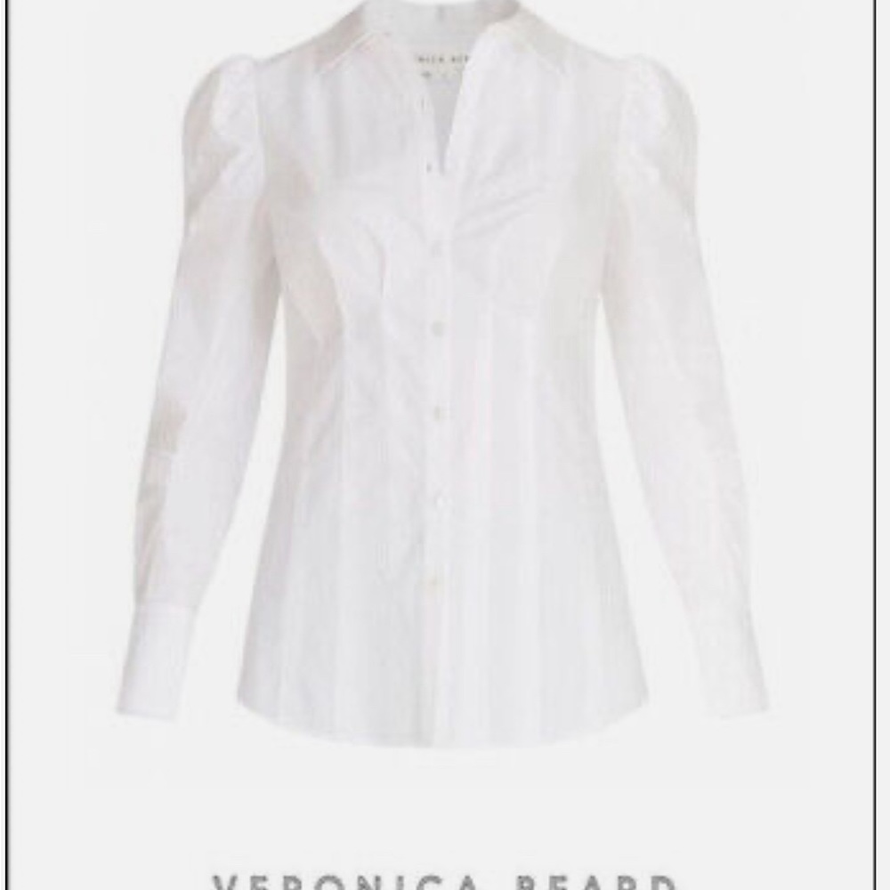 Veronica Beard White Ruffled Mandarin Collar Blouse